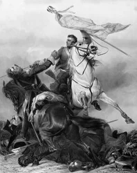 Boj za standard - seržant Ewart zajal Orla francouzského 45. pluku u Waterloo, 1815, po roce 1847